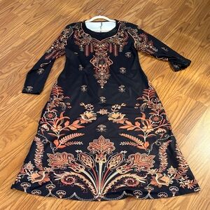 Elegant Black and Orange Floral Dress